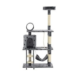 Arbre À Chat Avec Griffoir En Sisal 140 Cm Gris Motif De Pattes - Accessoires Pour Chats - Meubles Pour Chats - Gris - Gris
