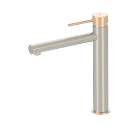 Envol Mitigeur Lavabo Haut Façon Inox Et Or Rose