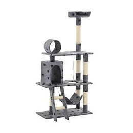 Arbre À Chat Avec Griffoir En Sisal 140 Cm Gris Motif De Pattes - Accessoires Pour Chats - Meubles Pour Chats - Gris - Gris