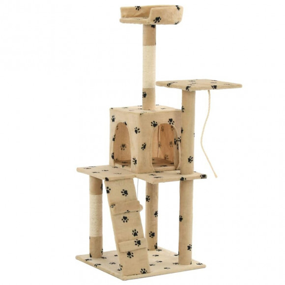 Arbre À Chat Avec Griffoirs En Sisal 120 Cm Beige Motif Pattes - Accessoires Pour Chats - Meubles Pour Chats - Beige - Beige