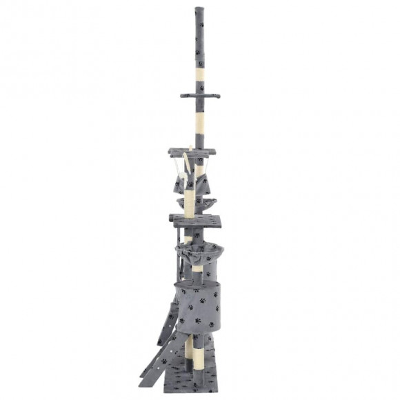 Arbre À Chat Et Griffoirs 230-250 Cm Empreintes De Pattes Gris - Accessoires Pour Chats - Meubles Pour Chats - Gris - Gris