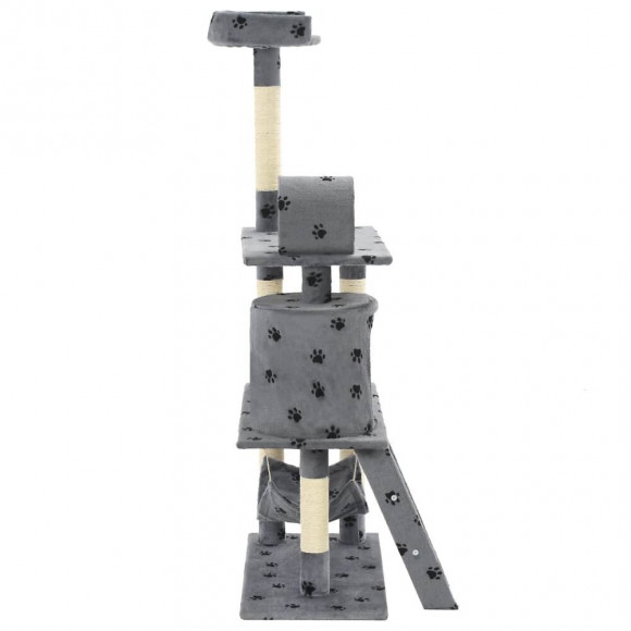 Arbre À Chat Avec Griffoir En Sisal 140 Cm Gris Motif De Pattes - Accessoires Pour Chats - Meubles Pour Chats - Gris - Gris