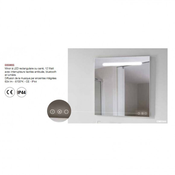 Miroir Rectangle 90x80 Cm À Led Et Musique Par Enceintes Bluetooh - Cosmos