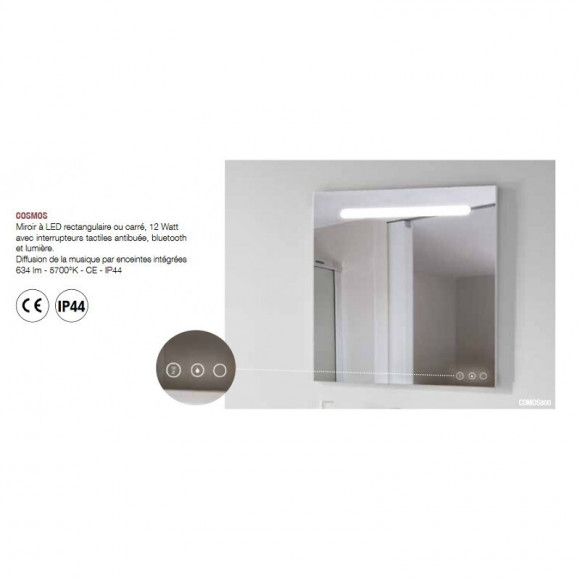 Miroir Rectangle 100x80 Cm À Led Et Musique Par Enceintes Bluetooh - Cosmos