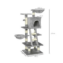 Arbre À Chats Multi-équipements Griffoirs Grattoirs Niche Plateformes + Échelle + Hamacs + Boule Suspendue Gris