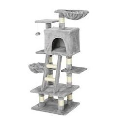 Arbre À Chats Multi-équipements Griffoirs Grattoirs Niche Plateformes + Échelle + Hamacs + Boule Suspendue Gris