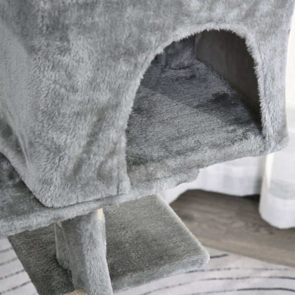 Arbre À Chats Multi-équipements Griffoirs Grattoirs Niche Plateformes + Échelle + Hamacs + Boule Suspendue Gris