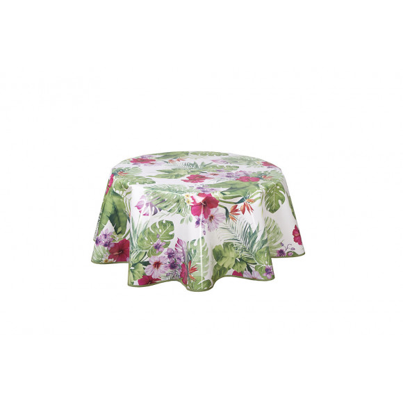 Nappe biais laquée rond 150cm Modèle Jungle blanc