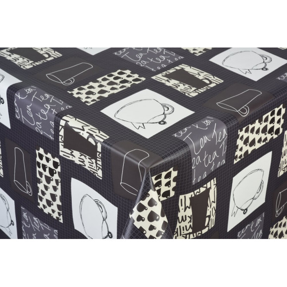 toile ciree cup tea anthracite au metre