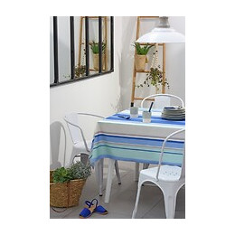 nappe coton enduit bayadere bleu au metre