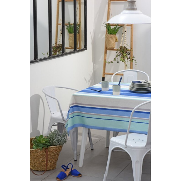 nappe coton enduit bayadere bleu au metre