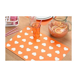 set de table pvc imprimé orange motif coeur