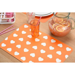 set de table pvc imprimé orange motif coeur