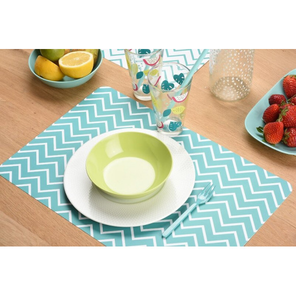 set de table pvc imprimé zigzag épais bleu
