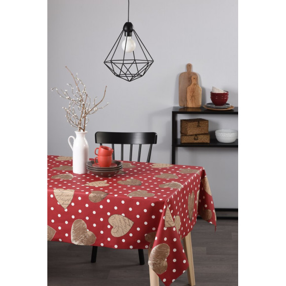 Nappe coton enduit coeur ardoise rouge rectangle