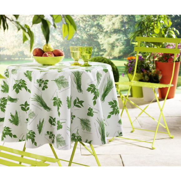 Nappe toile cirée aromates vert ronde