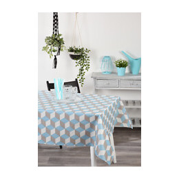Nappe toile cirée cube bleu ronde