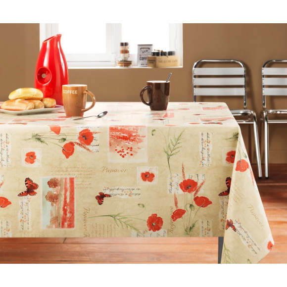 Nappe toile coquelicot sable carrée