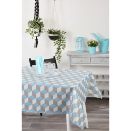 Nappe toile cirée cube bleu rectangle