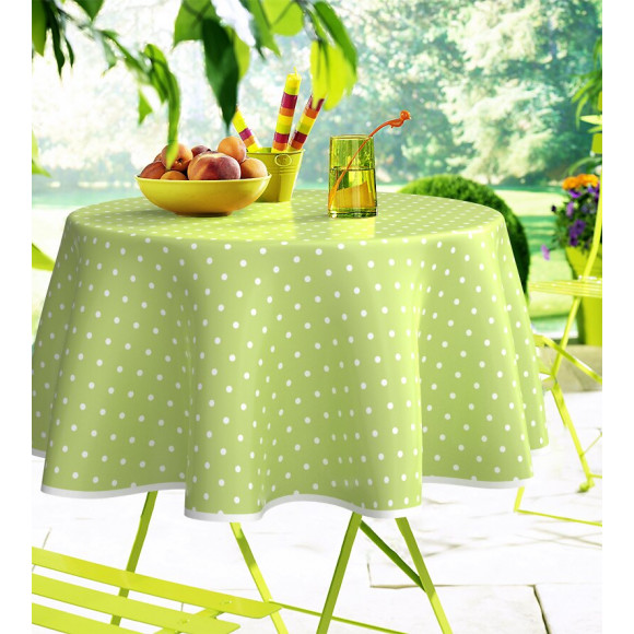 Nappe toile cirée pois vert ronde