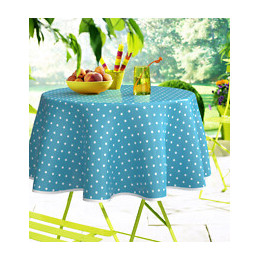 Nappe toile cirée pois bleu rectangle