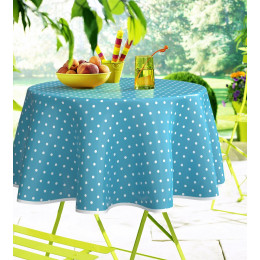 Nappe toile cirée pois bleu rectangle