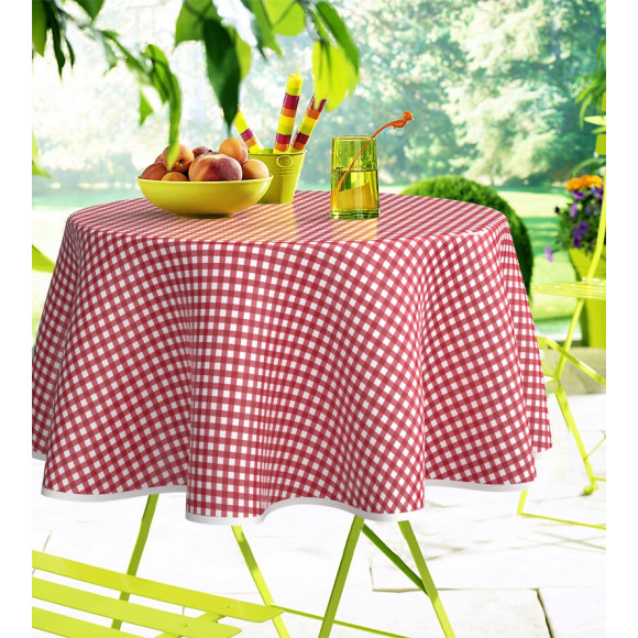 Nappe toile cirée vichy rouge ronde