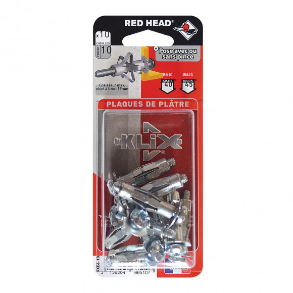 Blister de 4 KLIX Ø6x34mm + vis TR Ø6x40mm RED HEAD