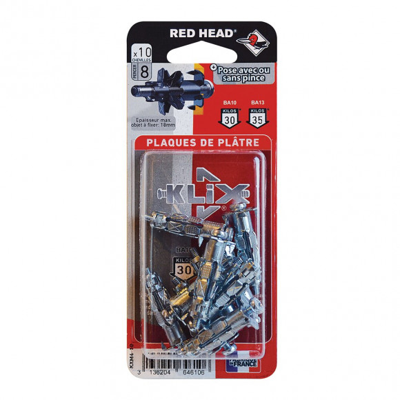 Blister de 4 KLIX Ø4x33mm + vis TR Ø4x40mm RED HEAD