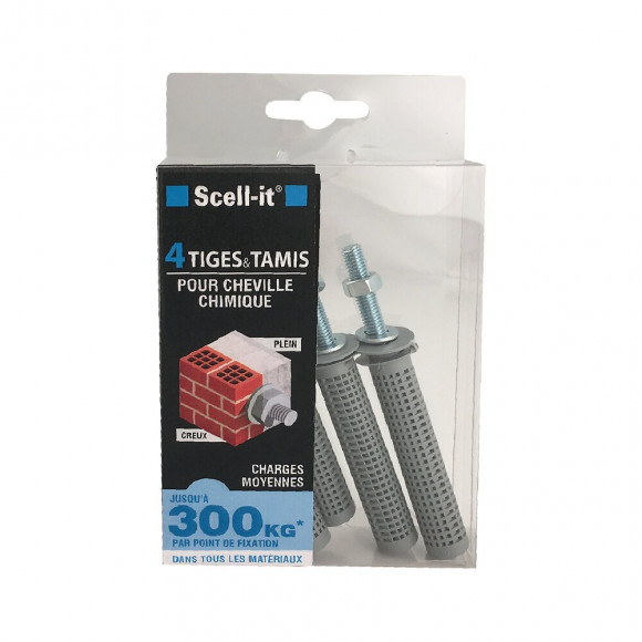 4 tiges acier M6x90 + 4 tamis