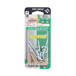 Blister de 8 chevilles Grapex 8x32mm + crochets