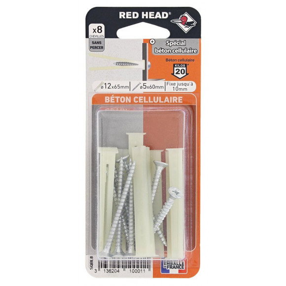 Blister de 8 chevilles SQ 12x75mm + vis TF 5x60mm