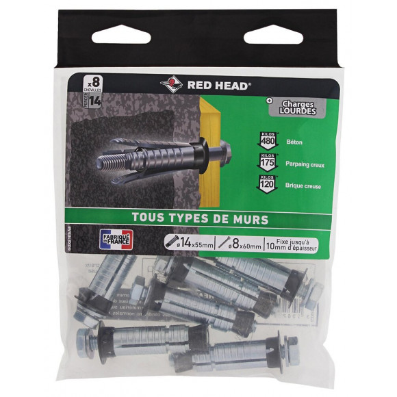 Sachet de 8 chevilles G2X 14x55mm + vis TH 8x60mm