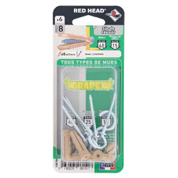 Blister de 8 chevilles Grapex 8x32mm + crochets