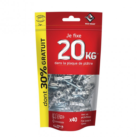 Doypack de 40 chevilles Vix + vis TR 4.5x35mm