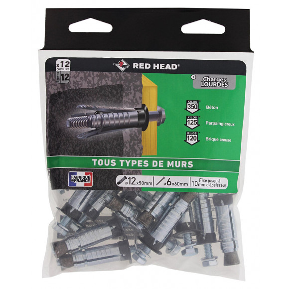 Sachet de 12 chevilles G2X 12x50mm + vis TH 6x60mm