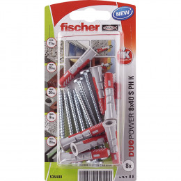 Blister de 8 chevilles tous matériaux DUOPOWER 8x40mm + vis