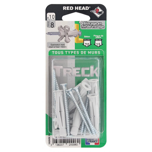Blister de 10 chevilles Treck 8x50mm + vis TF 4.5x55mm