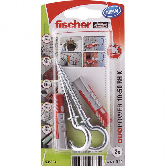 Blister 2 chevilles tous matériaux DUOPOWER 10x40mm + crochets