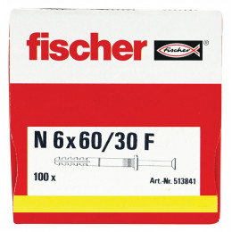 Cheville FISCHER NF à clou nylon 6 mm x 60 mm/30 mm boîte de 100
