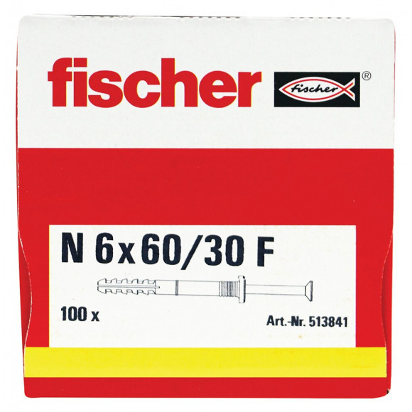Cheville FISCHER NF à clou nylon 6 mm x 60 mm/30 mm boîte de 100