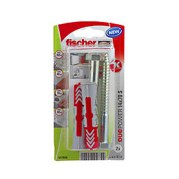 Blister de 2 chevilles tous matériaux DUOPOWER 14x70mm + vis