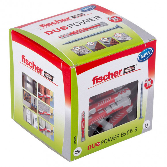 Boîtes de 25 chevilles tous matériaux DUOPOWER 8x65mm + vis