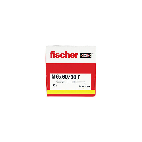 Cheville FISCHER NF à clou nylon 6 mm x 60 mm/30 mm boîte de 100