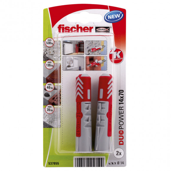 Blister de 2 chevilles tous matériaux DUOPOWER 14x70mm