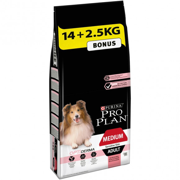 Croquettes chien Medium adulte Sensitive Skin OPTIDERMA - 14kg+2.5kg
