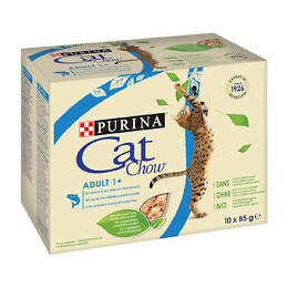 Sachets repas chat adulte - Saumon et Haricots verts - 10x85g