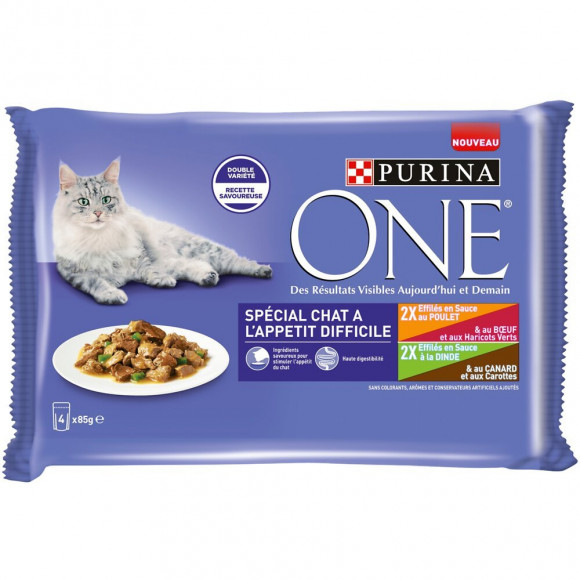 Paté Spécial Chat difficile, effilés en sauce sachets 4x85g