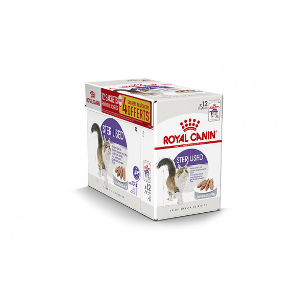 Aliment chat STERILISED MOUSSE 12x85g dont 4 gratuit