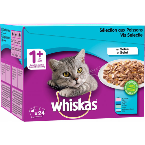 Sachets fraîcheur en gelée aux poissons 24x100GR 1 an et + Whiskas